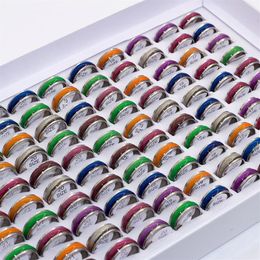 Bulk lots 50pcs Mixed Mens Band Rings Womens Colourful Cat Eye Stainless Steel Rings Width 7mm Sizes Assorted Whole Fashion Jew252i