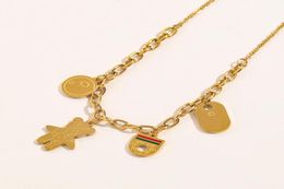 Never Fading 18K Gold Plated Brand Designer Letter Bear Pendant Necklaces Pretty Crystal Rhinestone Stainless Steel Choker Necklac2043362