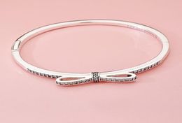 NEW Fashion Luxury CZ Diamond Bowknot Bangle Bracelet Set Original Box for 925 Sterling Silver Women Wedding Bracelets2345741