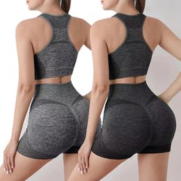 Yoga Outfit 2pcs Sets Womens Outfits Peach Hip Lifting Suit Neck Hanging Sports Bra Shockproof Quick Drying Shorts Set Female Tracksuit 231212