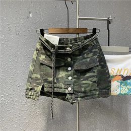 Ethnic Clothing High Street Camo Half Skirt Women Spicy Girl Sexy Waist Casual Denim Pocket Short jean skirt 231213