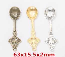 30pcs 6315MM Vintage silver Colour gold spoon charms antique bronze spoon pendant for bracelet earring necklace diy jewelry7288271