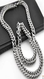 Great 10mm double link chain necklace amp bracelet 316L Stainless Steel Jewellery set for Cool mens set jewelry7743452