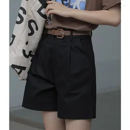 Women's Shorts High Waist Women Solid Color Suit Short Pants Female Korean Cargo Style Streetwear 2023 Leisure Black A87