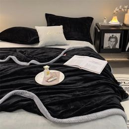 Blanket Bonenjoy Black Blanket Warm Bedspread Velvet Plaid Skin-friendly Bed Linen for Home mantas para Travel ShawlNo Pillowcase 231212