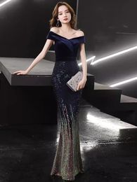 Evening Dresses Sequin Velvet Mermaid Off the Shoulder Formal Party Celebrity Gowns For Women