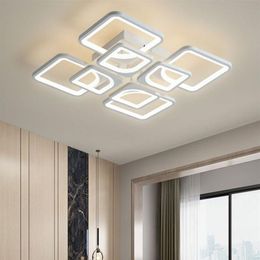 New Modern led Chandelier Lights for Living Room Dining Kitchen Bedroom Home White Rectangle Hanging Ceiling Lamp Lighting253K