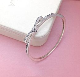 Romantic Bow Bracelet For Luxury Designer 925 Sterling Silver CZ Diamond Girl Bracelet Valentine Gift Box3767537