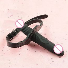 Adult Toys Strap-On Dildo Gag Silicone Mouth Couple Games Bondage Adjustable Double Dildo 231213