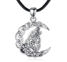 Merryshine 925 sterling sier men celtic viking jewellery moon wolf necklace pendant8420694