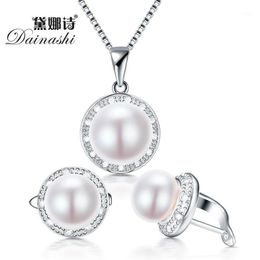 Dainashi real freshwater pearl Jewellery set with slide pendant and hoop earring with 925 sterling necklace for women1271c