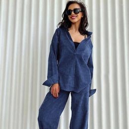 Women's Two Piece Pants 2023 Fall French Fashion Versatile Women's Temperament Commuter Shirt Wide-leg Casual Suit