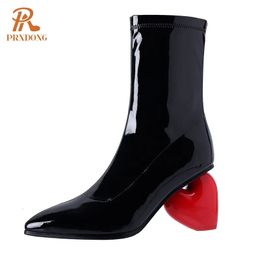 Boots PRXDONG Women s Shoes Classics Partent Leather Autumn Winter High Heels Pointed Toe Black Red Dress Party Ankle 34 43 231212