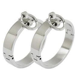 Polished stainless steel lockable slave wrist and ankle cuffs bondage restraints bracelet with removable O ring6448859