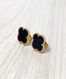 Fashion Four Leaf Clover Stud Earrings Gold Black Titanium Stainless Steel Stud Earrings For Women Jewellery With Box With Stamp 4764081