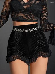 Women's Shorts 2023 Dark Mall Gothic Velvet Ruched Sexy Skirts E-girl Grunge High Waist Skinny Bottoms Women Lace Hem Autumn Alt Clothes