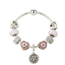 New life tree bracelet charm bangle 925 silver bracelets charm heart beads for christmas gift DIY Jewelry267L