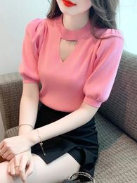 Women's Sweaters 2023 Korean Version Short-sleeved Top Summer Hollow-out Careful Machine Repair Set Body Clothes