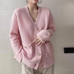 Women's Knits Gidyq Winter Women Cardigan Sweater Korean Fashion All Match Pocket Loose Knitted Coats Female Casual Big Button Warm Jacket