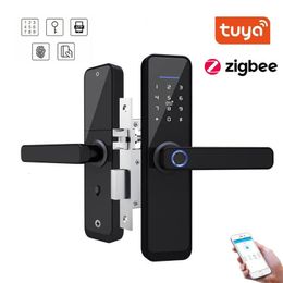 Door Locks Tuya Zigbee Biometric Fingerprint Locker el Airbnb Smart Entry Home Handle App Unlock Digital Intelligent Lock 231212