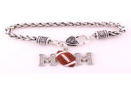 Selling Antique Sliver Plated Zinc Studded With Sparkling Crystal Rhinestone MOM FOOTBALL Pendant Charm Wheat Bracelet5293973