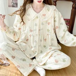 Women's Sleepwear 2023 Autumn Winter Women Air Cotton Loungewear Postpartum Clothing Maternity Nursing Pregnancy Thick Doll Collar Pajamas