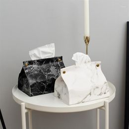 Tissue Boxes & Napkins Case Box Container PU Leather Marble Pattern Napkin Holder Papers Bag Cosmetic Pouch Organizer1169p