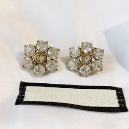 Fashion Designer Crystal Rhinestone Earrings Ear Stud aretes have stamps top brass material Women wedding party jewelry299m