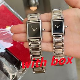 New Fashion Women Watches Quartz Movement Silver Gold Dress Watch Lady Square Tank Stainless Steel Case Original Clasp Analogue Casual Wristwatch With Box