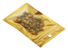 8x13cm Gold Zip Lock Plastic Bags Resealable MatteClear Dried Food Candy Smell Proof Storage Zipper Bag with Hang Hole 100pcslot4167951