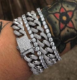 Hip Hop Iced Out Chains Gold Silver Bracelets Cubic ZIrconia Bling Open Lock Seamless Cuban Miami Link Chain Bracelet for Men Jewl8680512