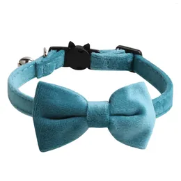 Cat Collars Puppy DIY With Bell Solid Adjustable Length Soft Safety Buckle Casual Fashion Pet Accessories Comfortable Bow Velvet Collar