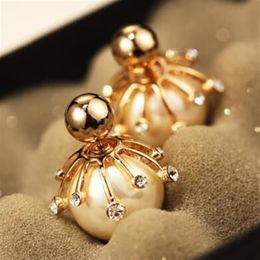 Big Pearl Stud Earrings for Women Fashion Jewelry Gold Platinum plating Double Sided Earrings Accessories Korean Party285H