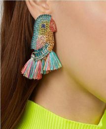 Crystal Parrot Bird Drop Earrings Luxury Design Tassel Studs for Women Full Rhinestone Fashion Statement Exaggerated Dangle Earrin6574362