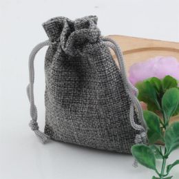 50pcs Gray Linen Fabric Drawstring bags Candy Jewelry Gift Pouches Burlap Gift Jute bags 7x9cm 10x14cm 13x18cm 15x20cm275C