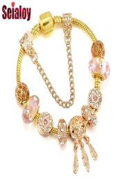 Charm Bracelets Seialoy Gold Dream Catcher For Women Men Original Pink Glass Crystal Beaded Bracelet Bangle Jewellery Gift8076007