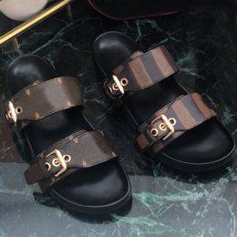 Designer slippers, slippers, sandals, summer flats, name labels, classic, relaxed fashion slippers, adjustable double buckle gold buckle AAA+