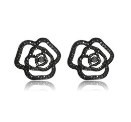 Full Diamond Exaggerated Nightclub Big Earrings Black Roses Retro Flower Stud Earrings European and American Earrings2423114