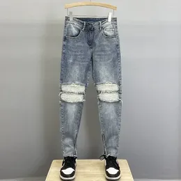 Men's Jeans Tight Pipe Skinny Trousers Slim Fit Broken Torn Man Cowboy Pants Ripped With Holes Black Plus Size Xs 90s Streetwear