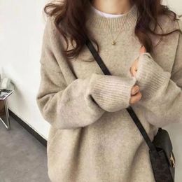 Women's Hoodies Vintage Women Solid Sweaters Autumn Winter O Neck Long Sleeve Pullovers Tops Korean Fashion Oversized Thick Knitted Sweater