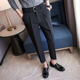 Men's Suits Men Straight Casual Pants 2023 Ankle Length Korean Style Baggy Ice Silk Slit Blazer Trousers Male Streetwear C19