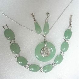 Genuine Jade Necklace Bracelet Earring set275R