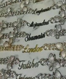 Custom Name 9MM Butterfly Cuban Link chain Namplate Pink Butterflys choker Cz Punk Miami Link Bling Bling Hip Hop Jewellery For Gift7237973