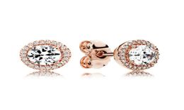 Round Sparkle Halo Stud Earring Luxury Rose gold plated for CZ diamond small earrings for Women Girls with Original box4300725