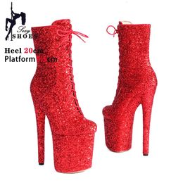 Boots Night Club Party For Women 2024 Sequined Lady Shoes 20CM8Inch Fashion Platform High Heels Big Size Bling Ankle 231212