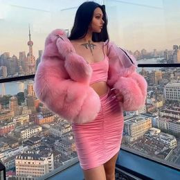 Women's Leather Faux 8XL Winter Women Pink Short Fur Coats Zipper Fashion Y2K Hoody Jackets Long Sleeve Thick Warm Fluffy Overcoat 231212