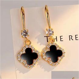 Charm Designer Earrings 4/Four Leaf Clover Stud Back Mother-Of-Pearl Sier 18K Gold Plated Agate For Women Girls Valentines Mothers Day Dhj7W