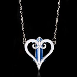 dongsheng Japanese Anime Blue Kingdom Hearts Crown Necklaces & Pendants Metal Enamel Heart Cartoon Charms Necklace Gift-30306y