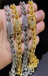 Vintage Sparkling Men Hip hop Iced Out Jewelry Rhinestone Crystal Long Iced Out Chains Necklace Jewelry Gold Silver Miami Cuban Li4421321
