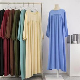 Casual Dresses Elegant Maxi Dress Stylish Women's Loose-fit Full-sleeve Solid Colour Robes For Spring Autumn Fashion